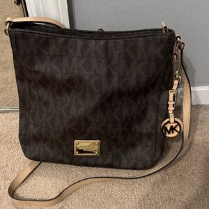 Michael Kors Dark Brown Crossbody Bag with Gold Accents